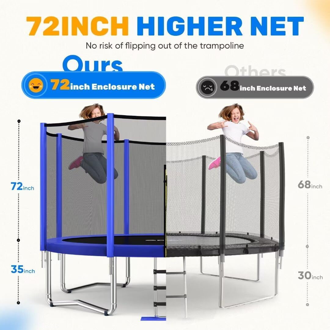 1200LBS Weight Capacity Trampoline 16 15 14 12 10 8 FT for Kids with Safety Enclosure Net for Children Adults Outdoor Yard Trampolines